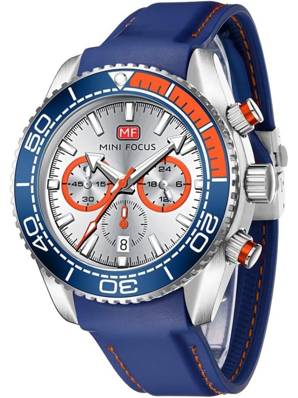 Men's Blue And Silver Analog Waterproof Chronograph Classic Stylish Casual Watch